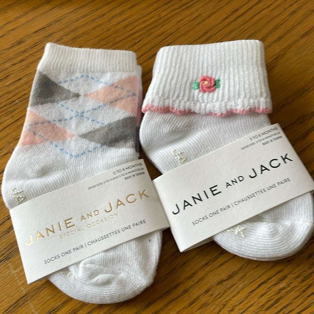 Janie and Jack Socks (2 Pairs) Sizes 0 to 6 Months and 3 to 6 Months NWT